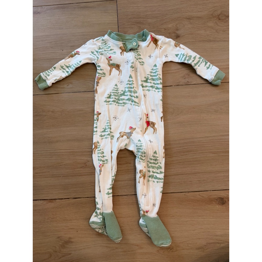 Burt's Bees Baby Reindeer Christmas Organic Cotton Footed Sleeper 6-9M Green